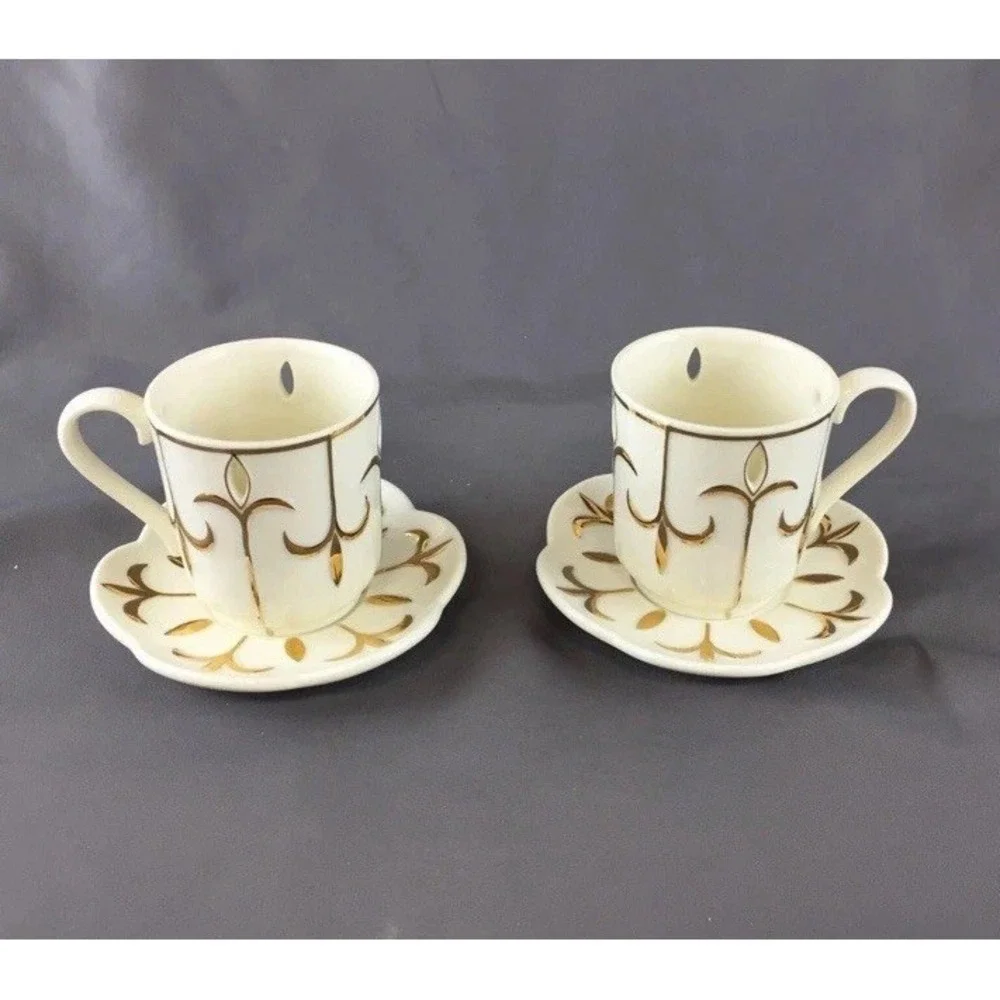 Partylite Tea for Two Votive Candle Holder Teapot w/Matching Cup & Saucer Sets - Picture 7 of 10